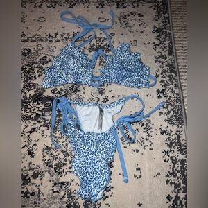 Victorias Secret Blue Leopard Bikini Set. Top size large, bottoms size medium